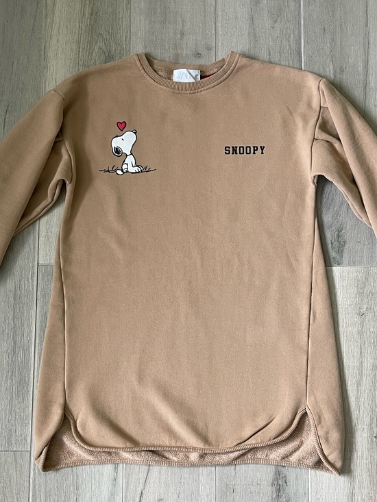 Zara Other - Zara Kids Girls  Peanuts Snoopy Sweatshirt Dress Size 10 140 Beige Graphic